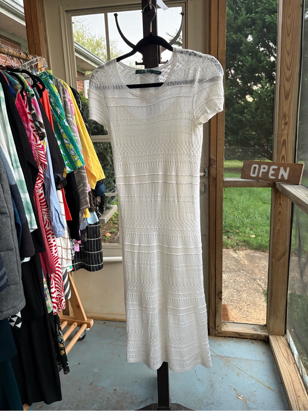 Lauren Ralph Lauren White Pointelle Knit Midi Dress XS Petite